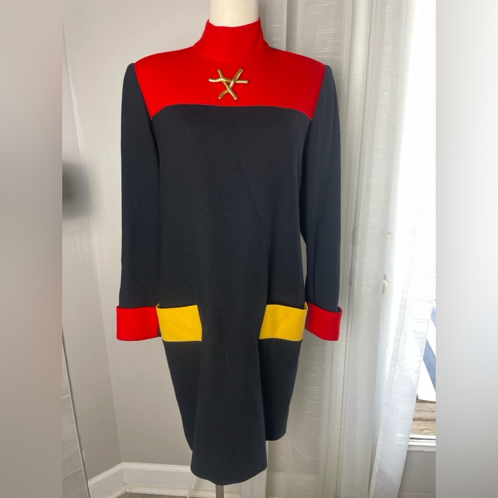 Vintage Steve Fabricant for Neiman Marcus Color Block Wool Dress Size 4